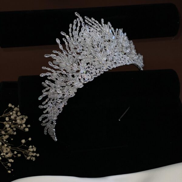 Crystal Tiara with Beads and Full Zircon